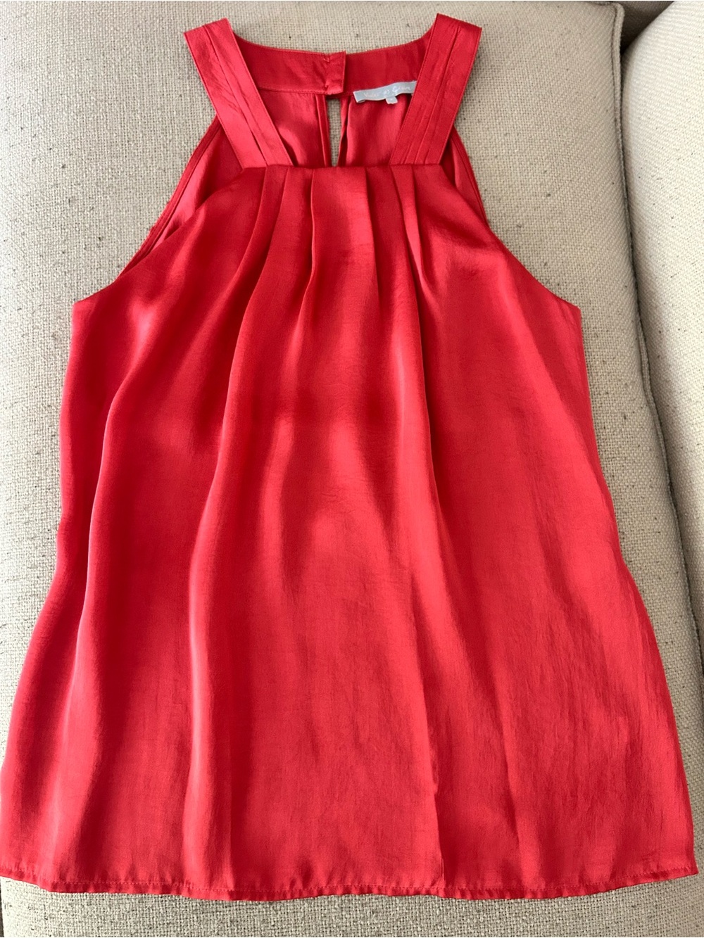 Violet & Claire Coral Satin High Neck Pleated Flowy Halter Top S Office Casual